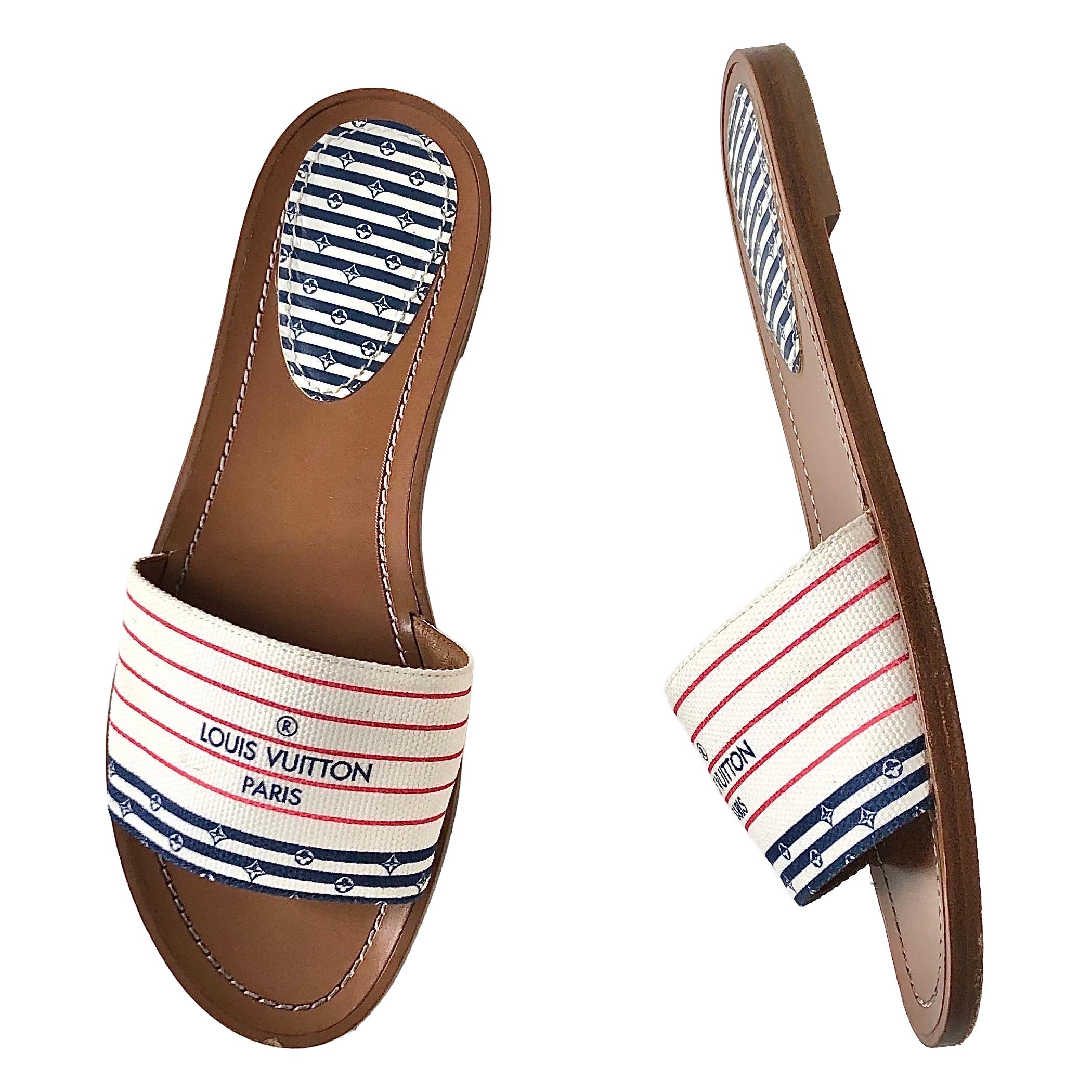 Louis Vuitton Canvas Escale Lock It Mule Flats Slip On Sandalen 37