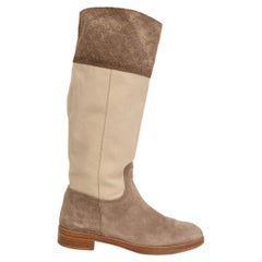 LOUIS VUITTON canvas & grey MONOGRAM suede RIDING Boots Shoes 38