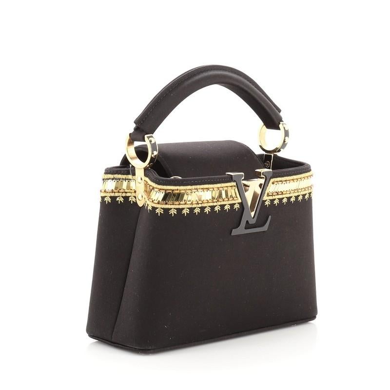 Black Louis Vuitton  Capucines Bag Embellished Satin Mini