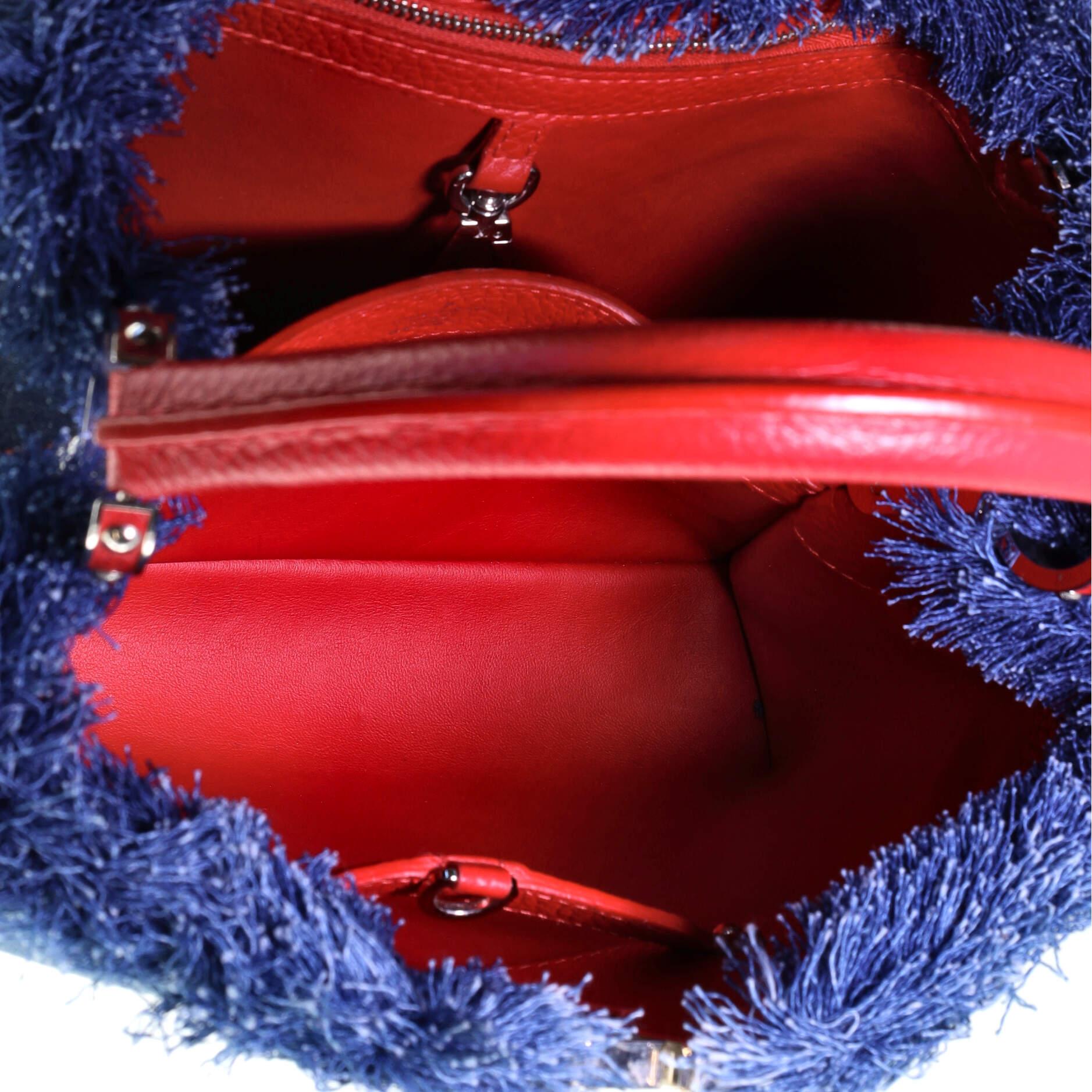 Purple Louis Vuitton Capucines Bag Fringed Denim PM