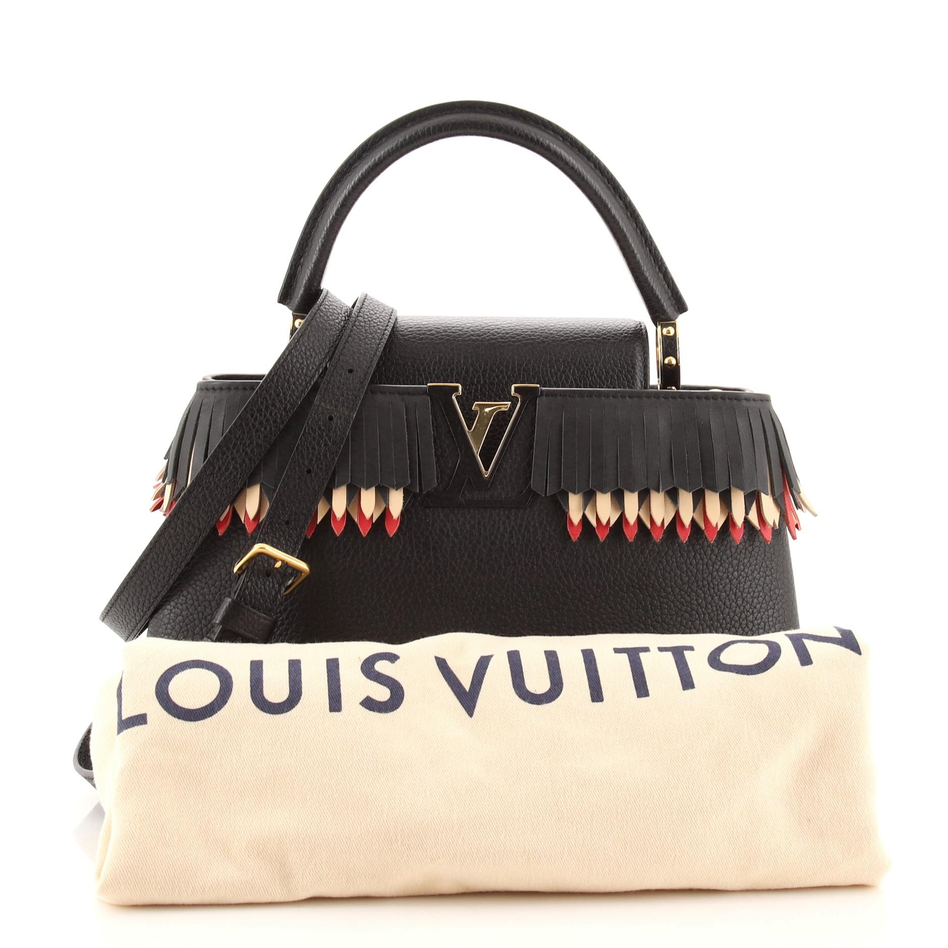 Black Louis Vuitton Capucines Bag Leather with Fringe Detail PM