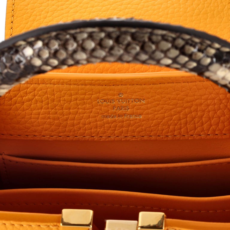 LV Capucines Mini Handbag Orange Taurillon Leather and Python Skin - Bellisa