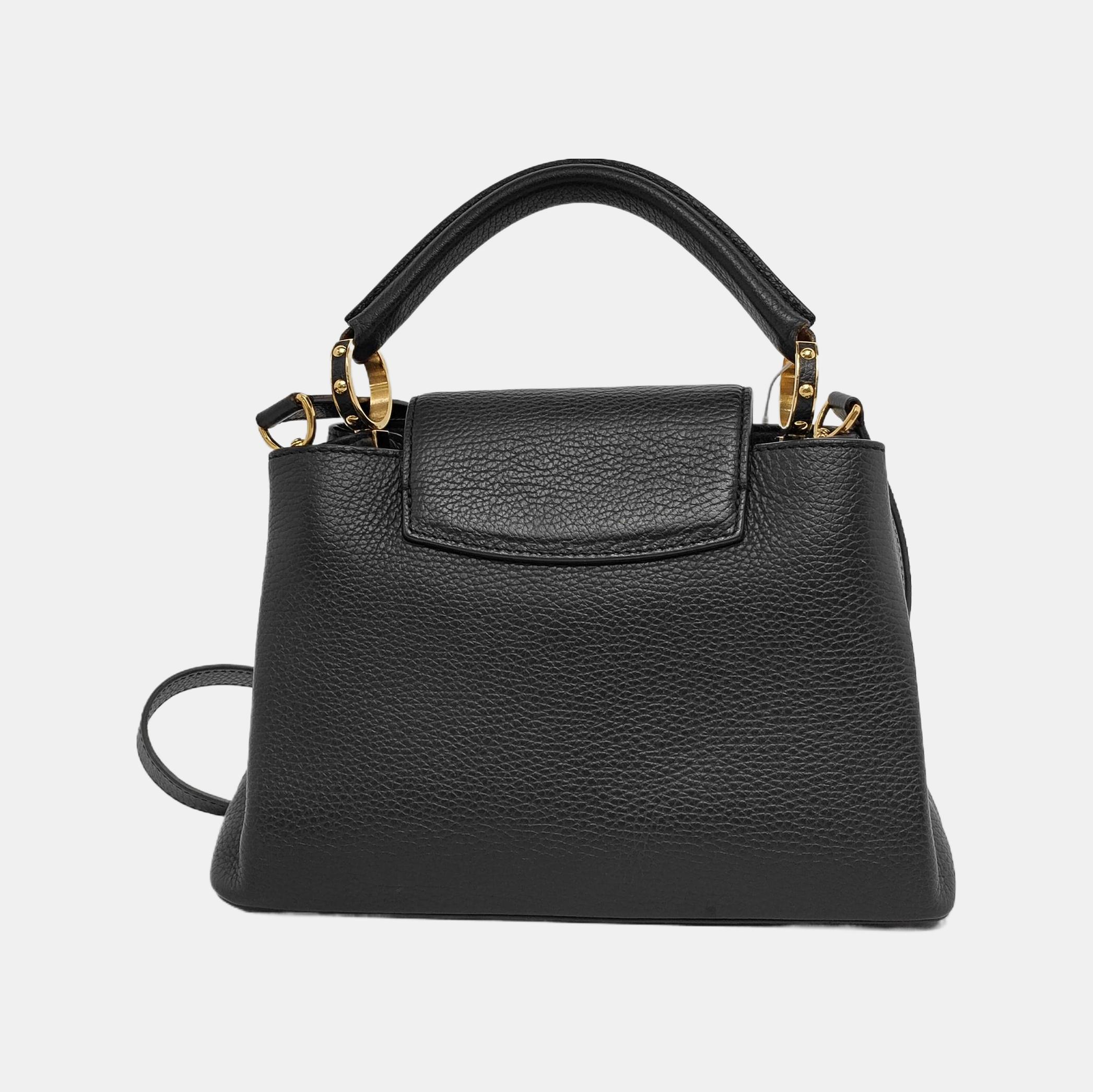 Women's Louis Vuitton Capucines BB Black Leather Pink Interior Crossbody Bag