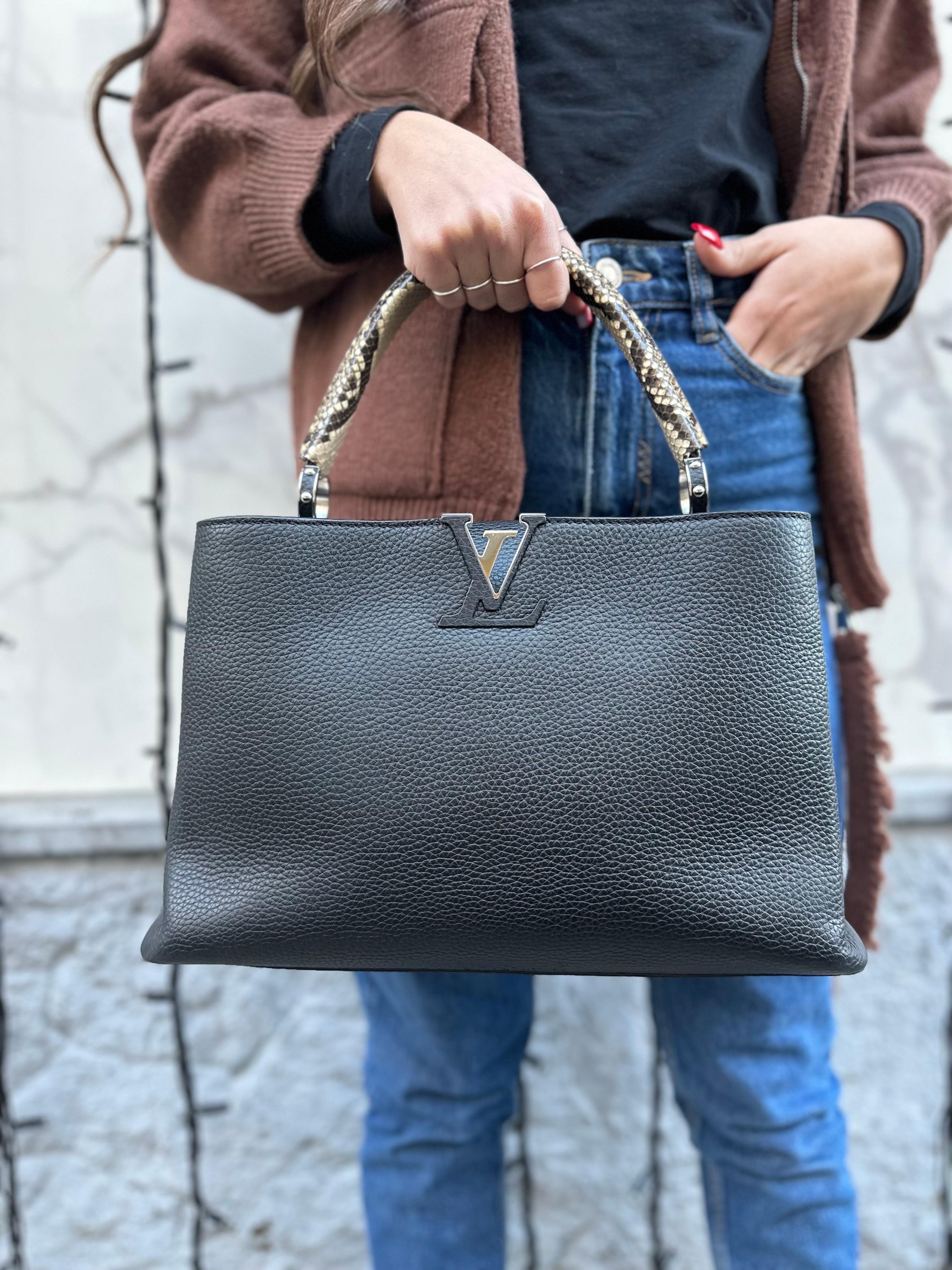 Louis Vuitton Capucines GM Top Handle Bag Black Leather For Sale 5