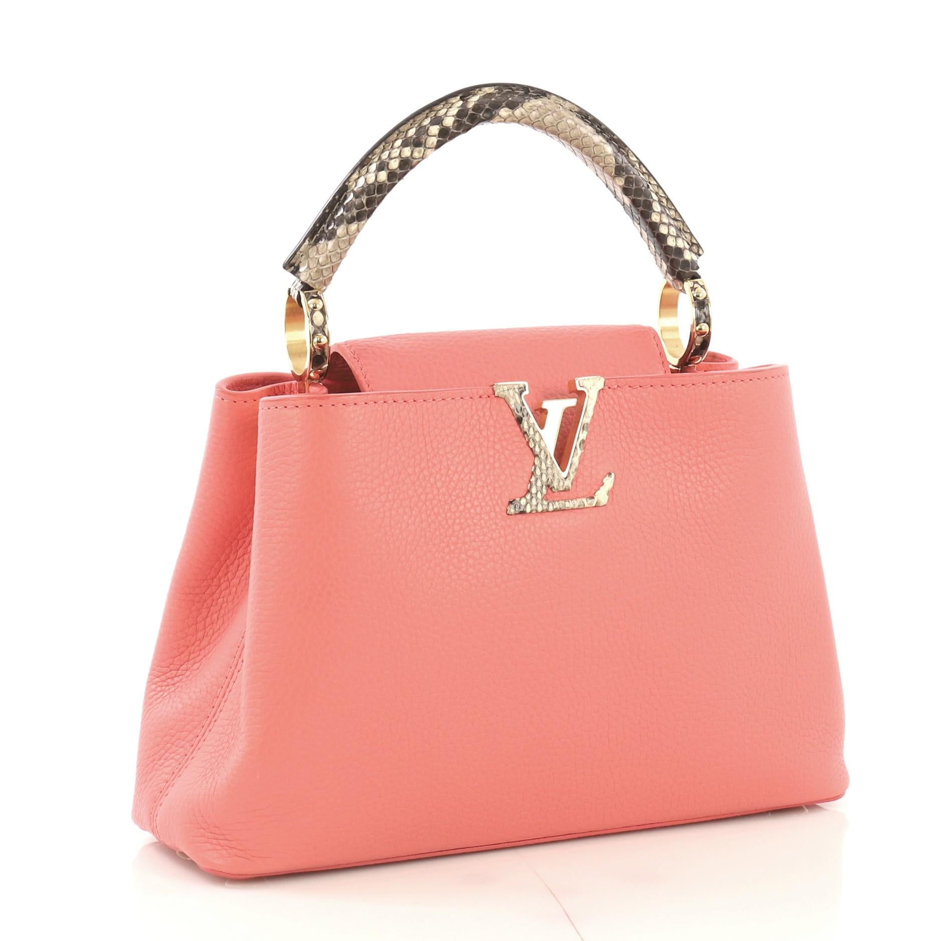 Pink Louis Vuitton Capucines Handbag Leather with Python BB