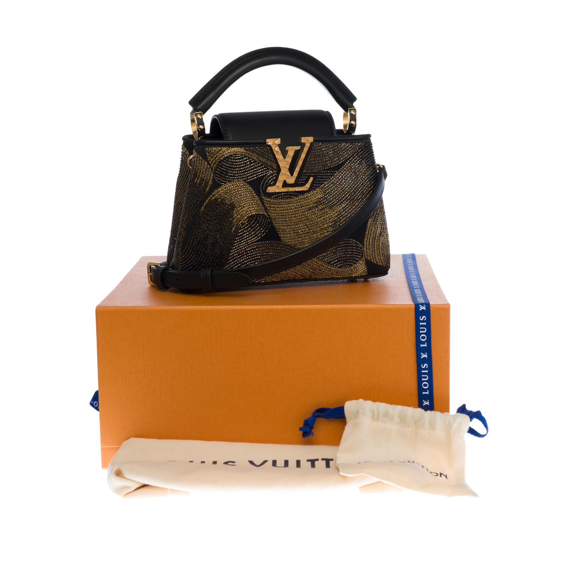 Louis Vuitton Capucines Mini handbag with strap in black and gold beads, GHW 2