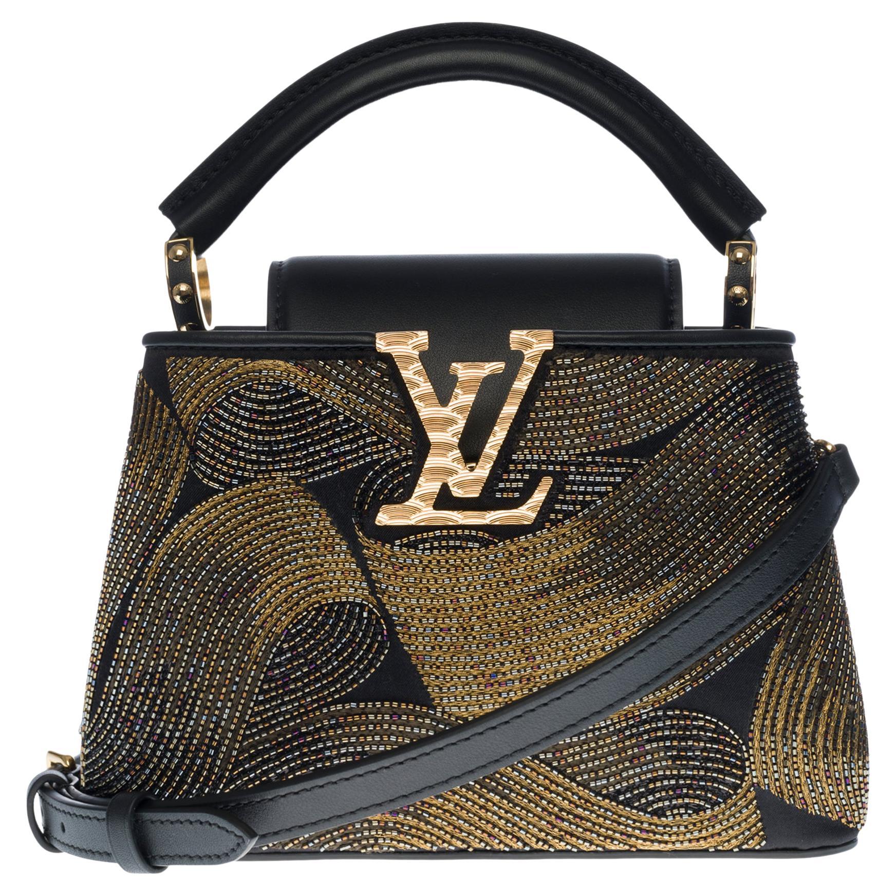 Louis Vuitton Capucines Mini handbag with strap in black and gold beads, GHW