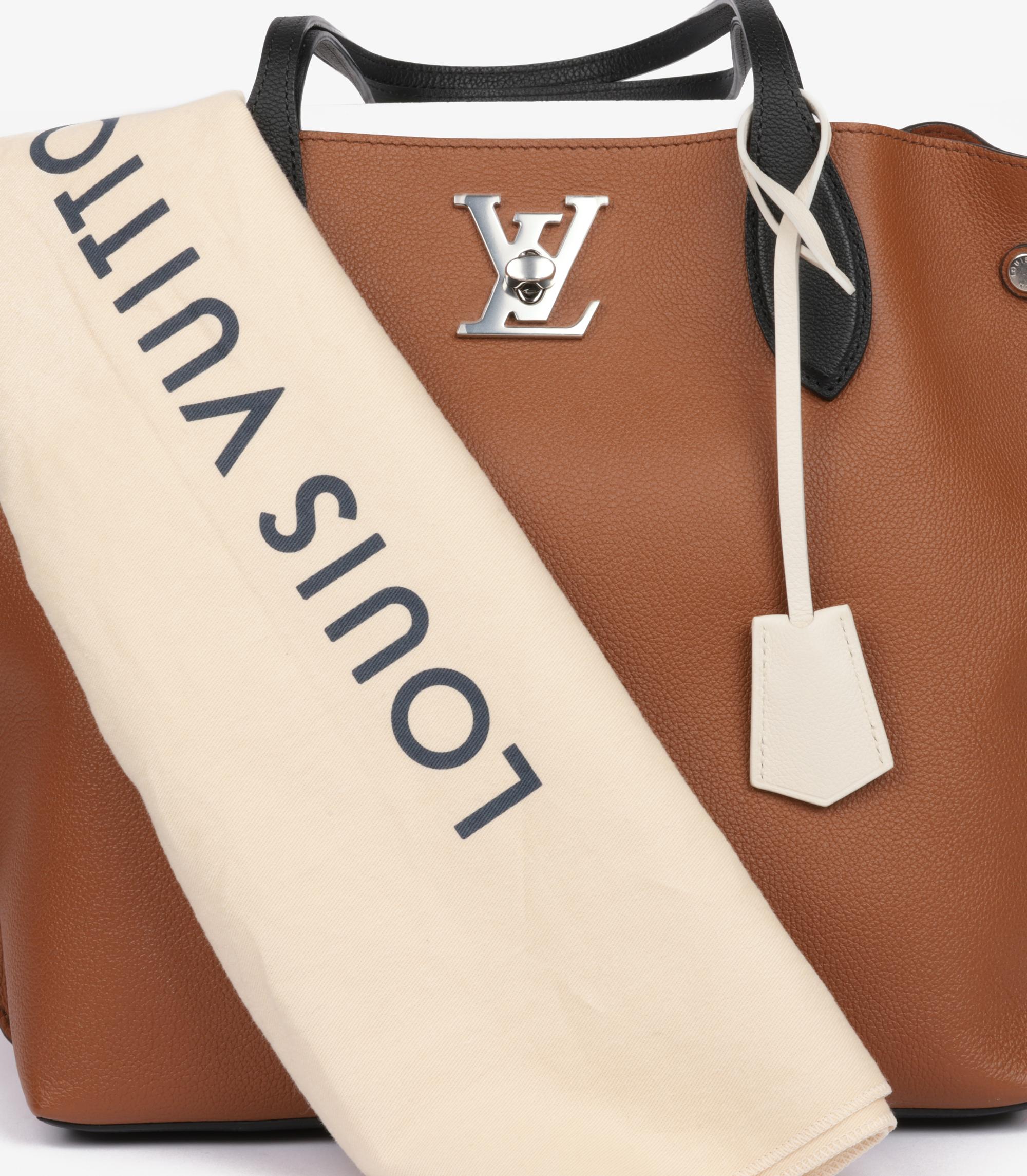 Louis Vuitton Caramel, Black & White Calfskin Leather Lockme Go Tote For Sale 6