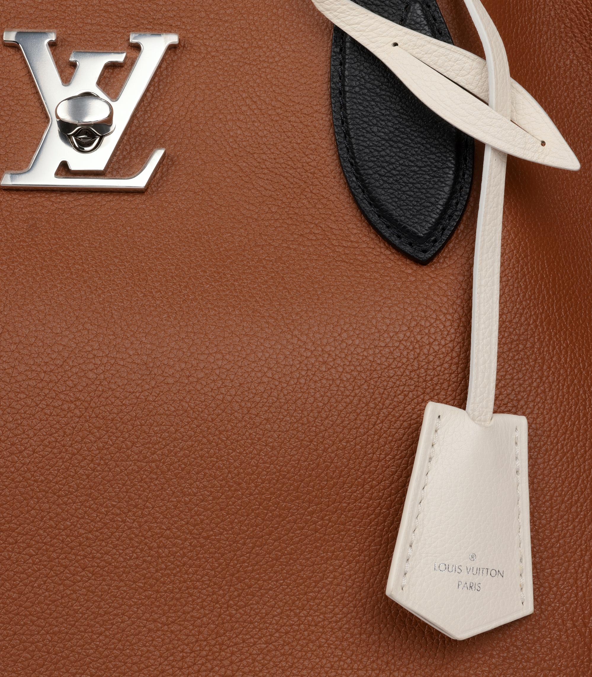 Louis Vuitton Caramel, Black & White Calfskin Leather Lockme Go Tote For Sale 2