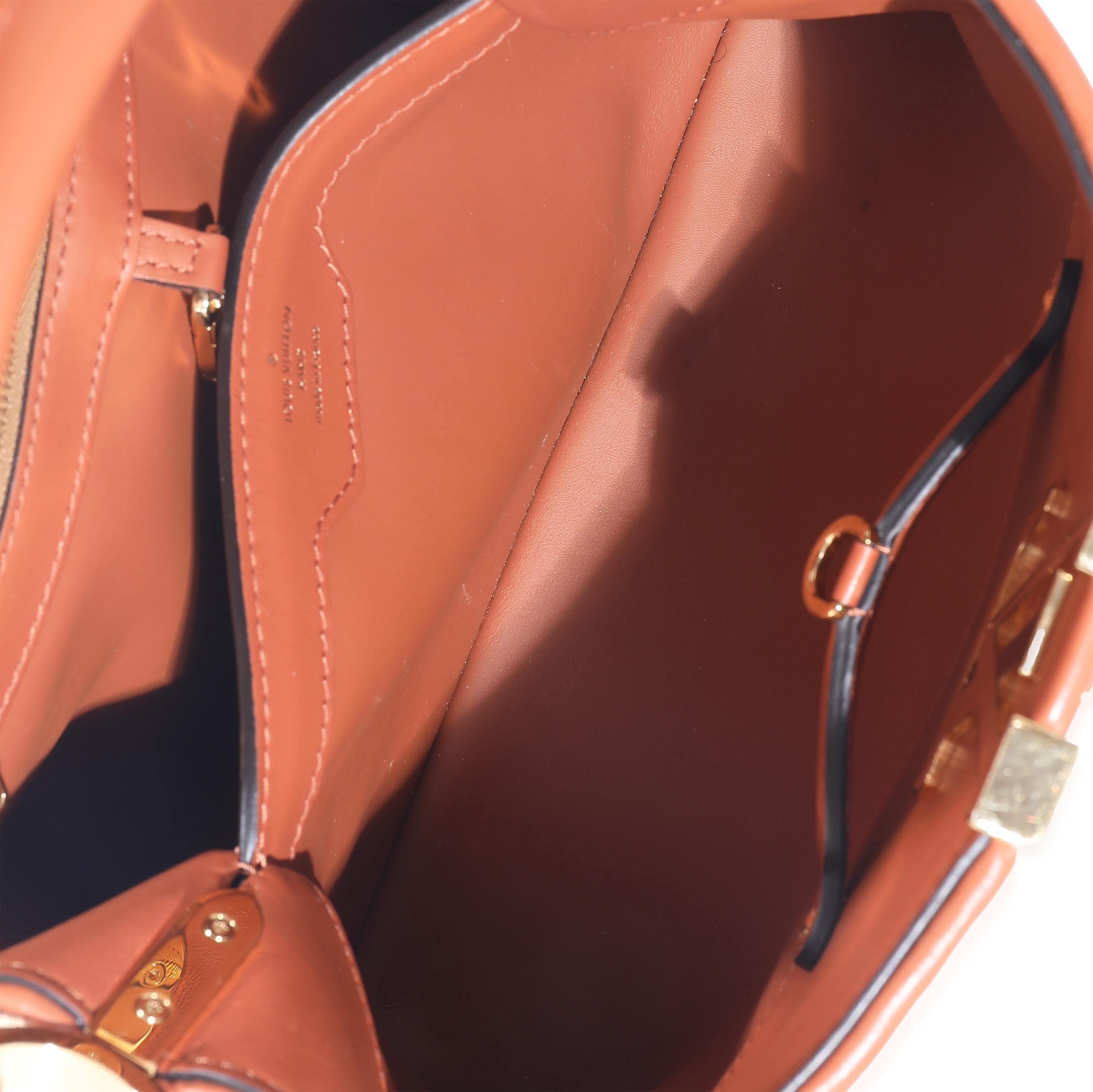 Louis Vuitton Caramel Leather & Beige Raffia Capucines MM 1