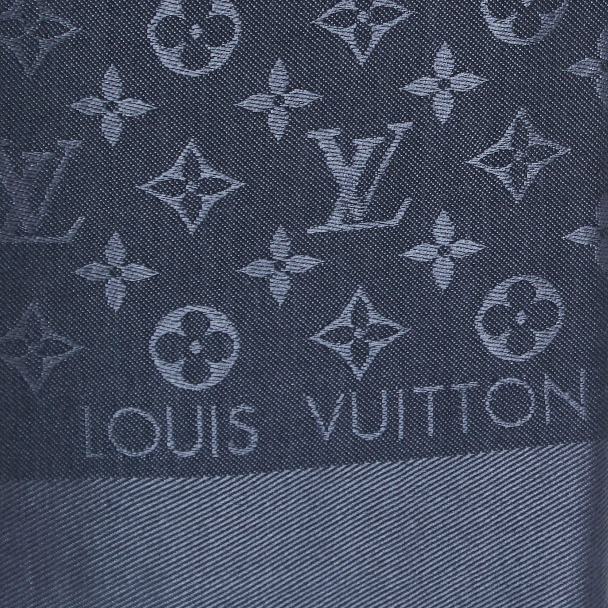 Gray Louis Vuitton Carbone Silk & Wool Classique Monogram Shawl