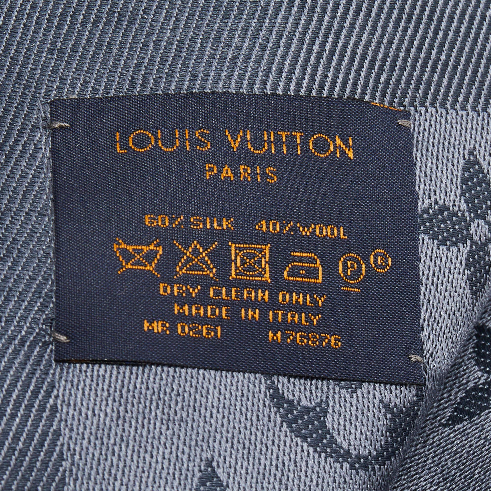 Louis Vuitton Carbone Silk & Wool Classique Monogram Shawl In Excellent Condition In Dubai, Al Qouz 2