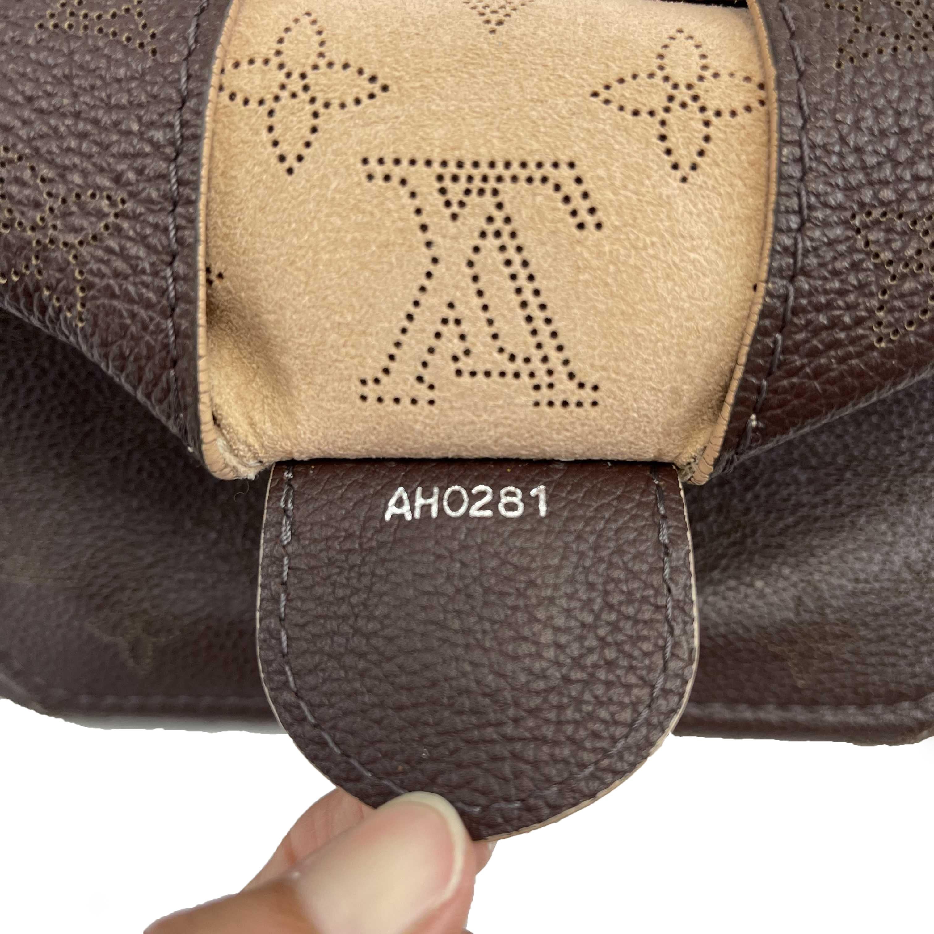 Louis Vuitton - Carmel Hobo Mahina Leather Brown Monogram Shoulder Bag w/ Charm In Good Condition In Sanford, FL