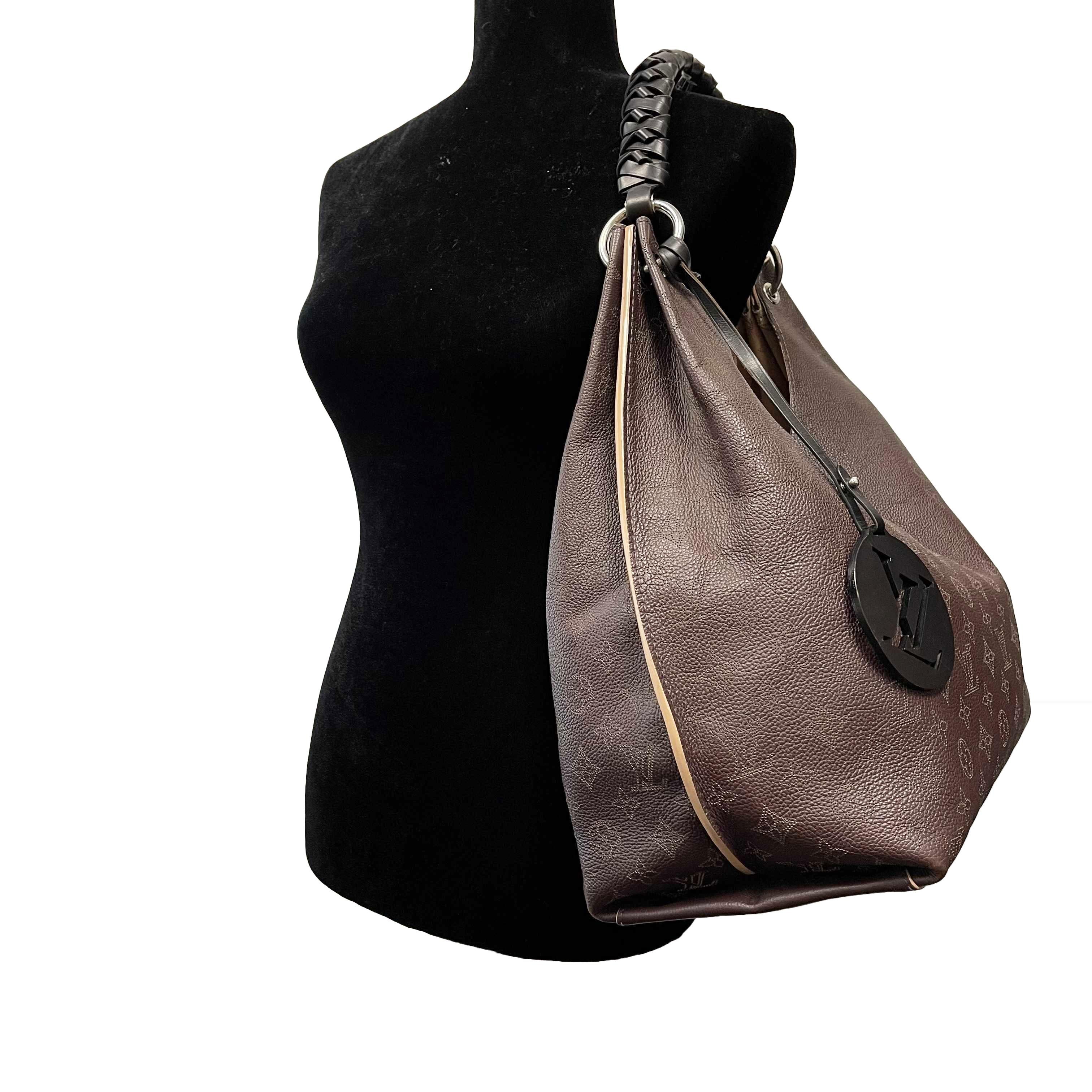 Louis Vuitton - Carmel Hobo Mahina Leather Brown Monogram Shoulder Bag w/ Charm 3