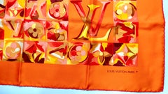 Louis Vuitton "Carre Au Fil Dua Temps" Orange Monogram Silk Print Scarf