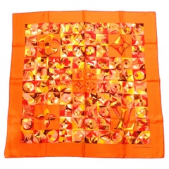 Louis Vuitton "Carre Au Fil Dua Temps" Orange Monogram Silk Print Scarf