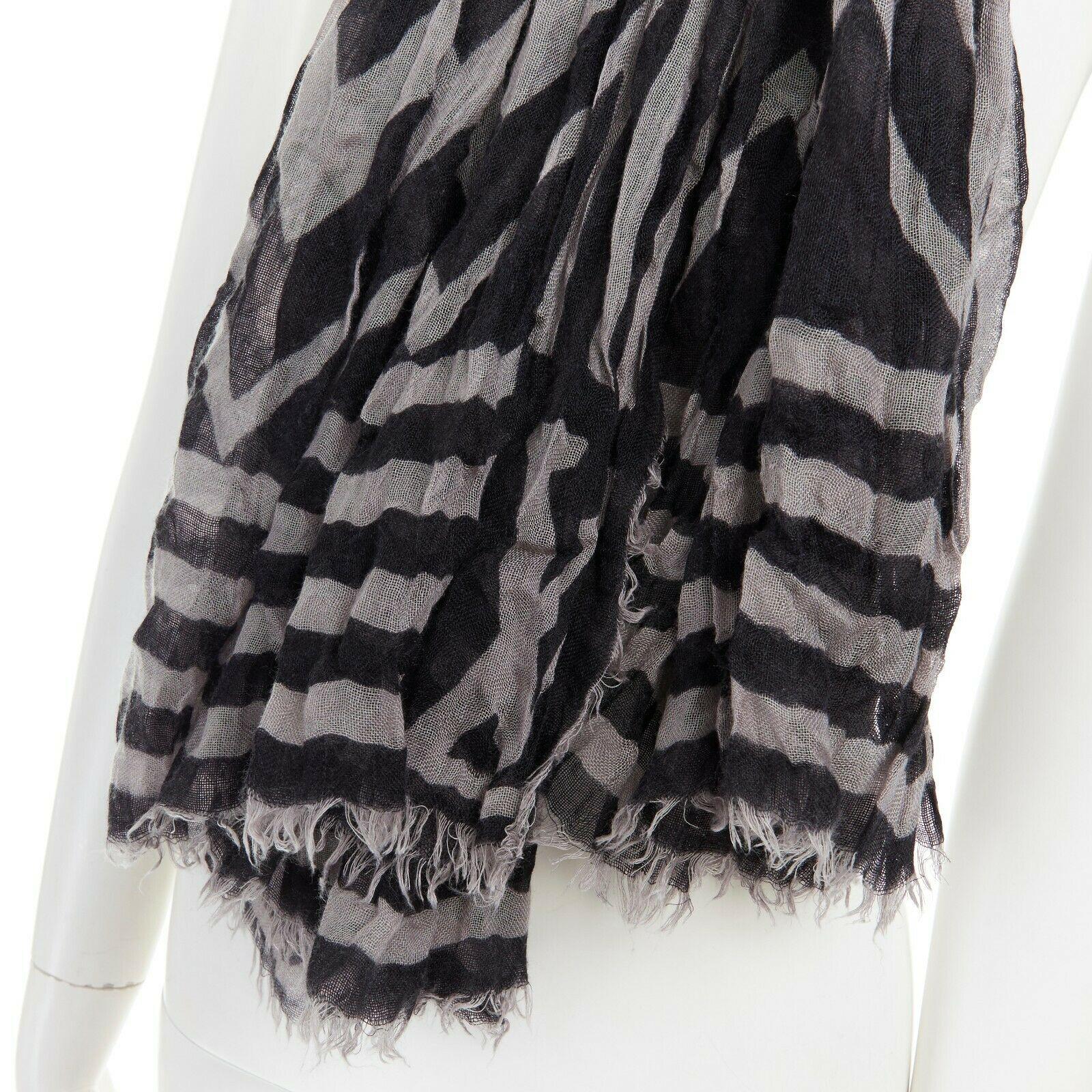 LOUIS VUITTON cashmere silk blend grey black chevron stripe logo frayed scarf 1