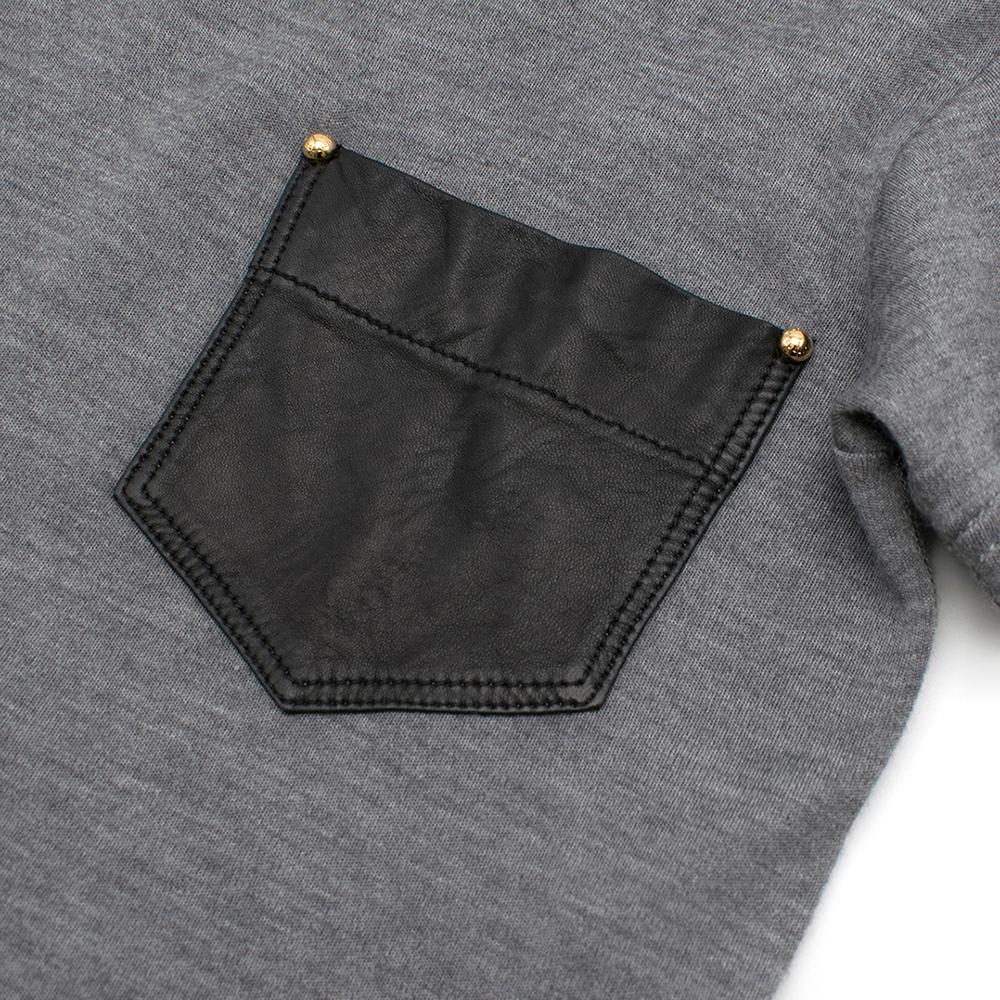 Gray Louis Vuitton cashmere & silk-blend t-shirt w/ leather pocket XS