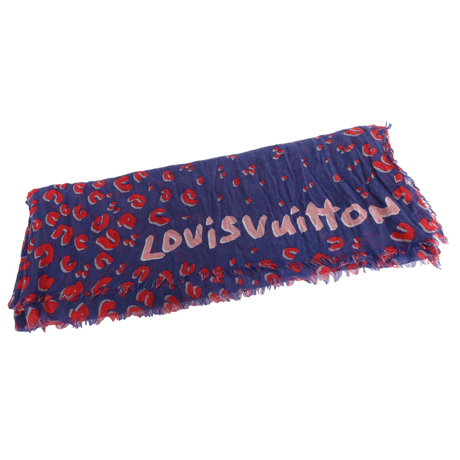 Louis Vuitton Sprouse léopard confettis en cachemire bleu en vente 2