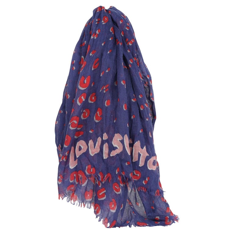 Louis Vuitton Cashmere Silk Sprouse Leopard Confetti Shawl Denim Blue