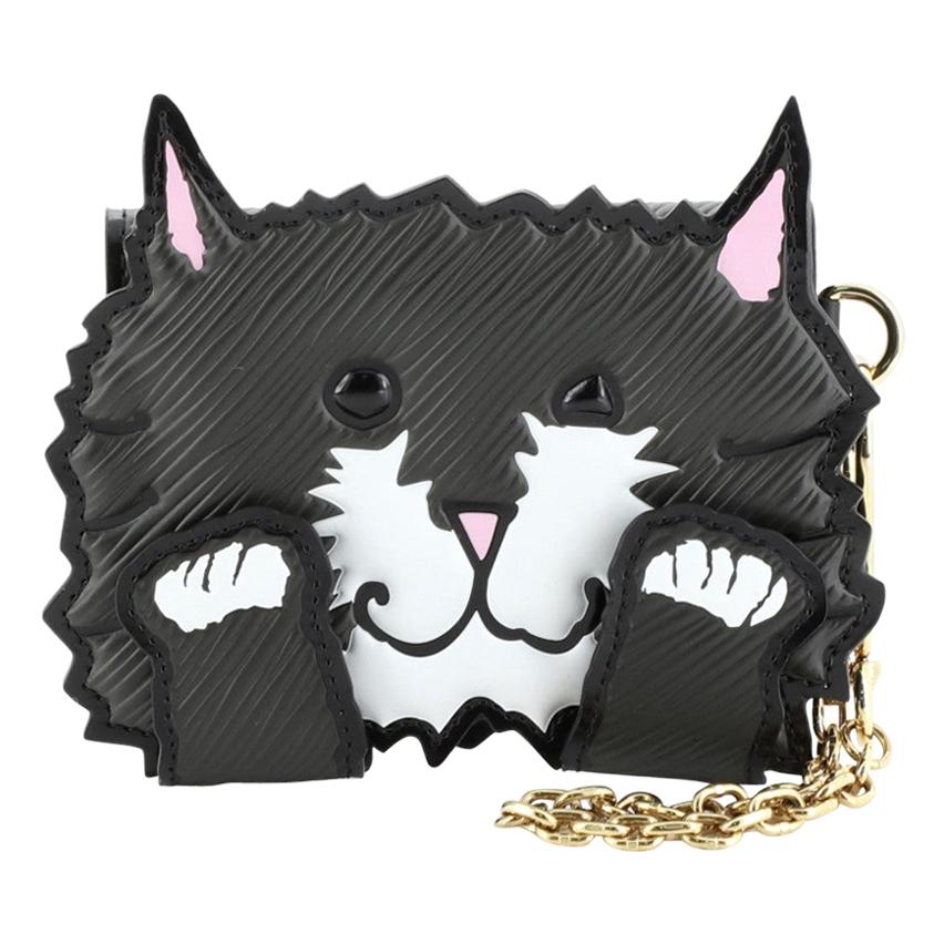 Louis Vuitton Catogram Cats Leather Zip Around Wallet Black