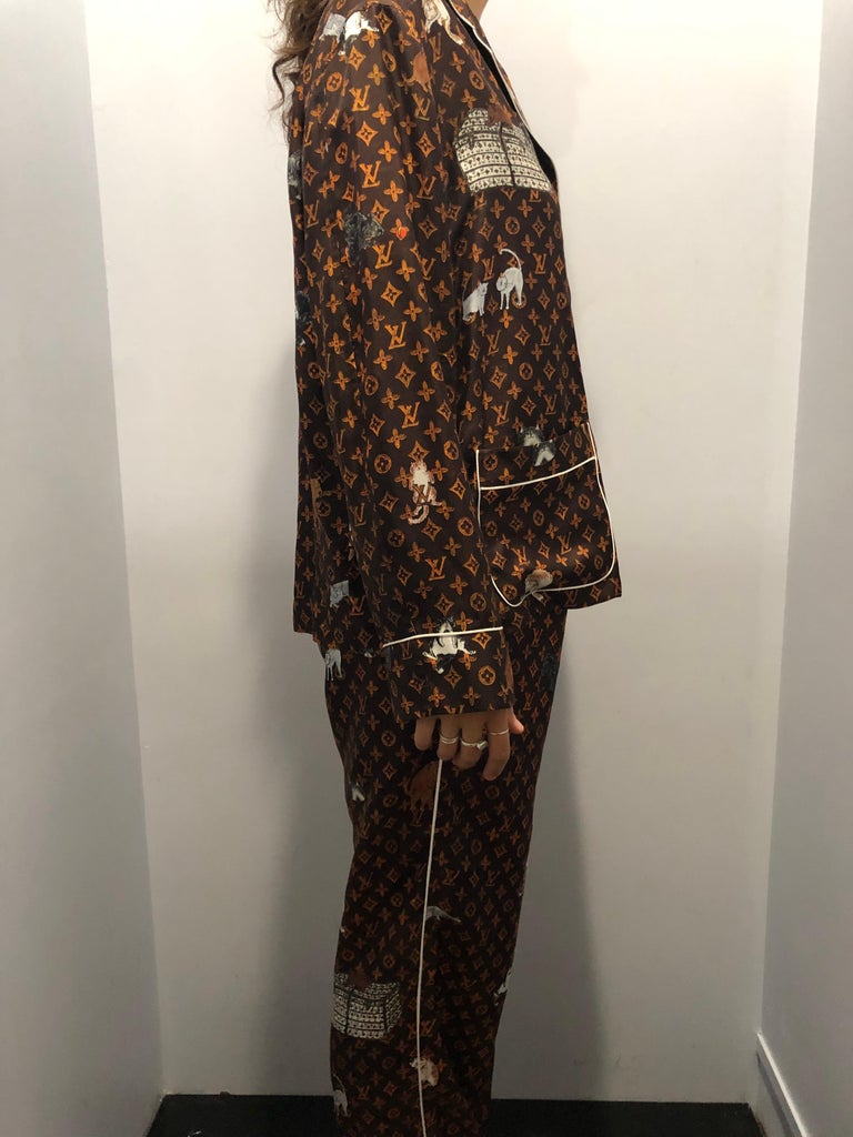LOUIS VUITTON Rare 2019 Coddington Catagram monogram silk pajama pants FR44  XL at 1stDibs