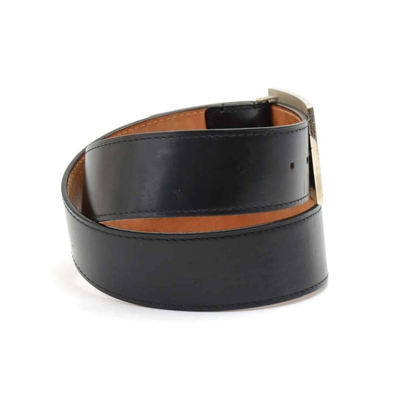 LOUIS VUITTON Size 34 Black Leather Silver Travelling Requisites Buckle Belt  at 1stDibs