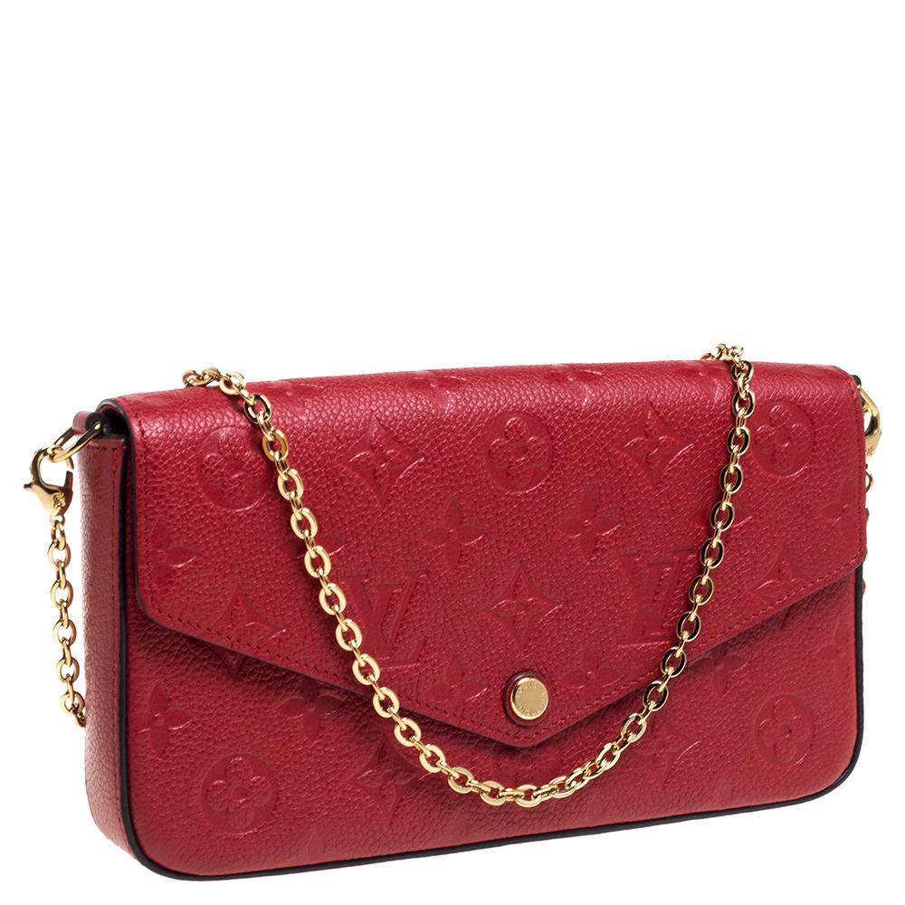 Red Louis Vuitton Cerise Monogram Empreinte Leather Pochette Felicie Bag