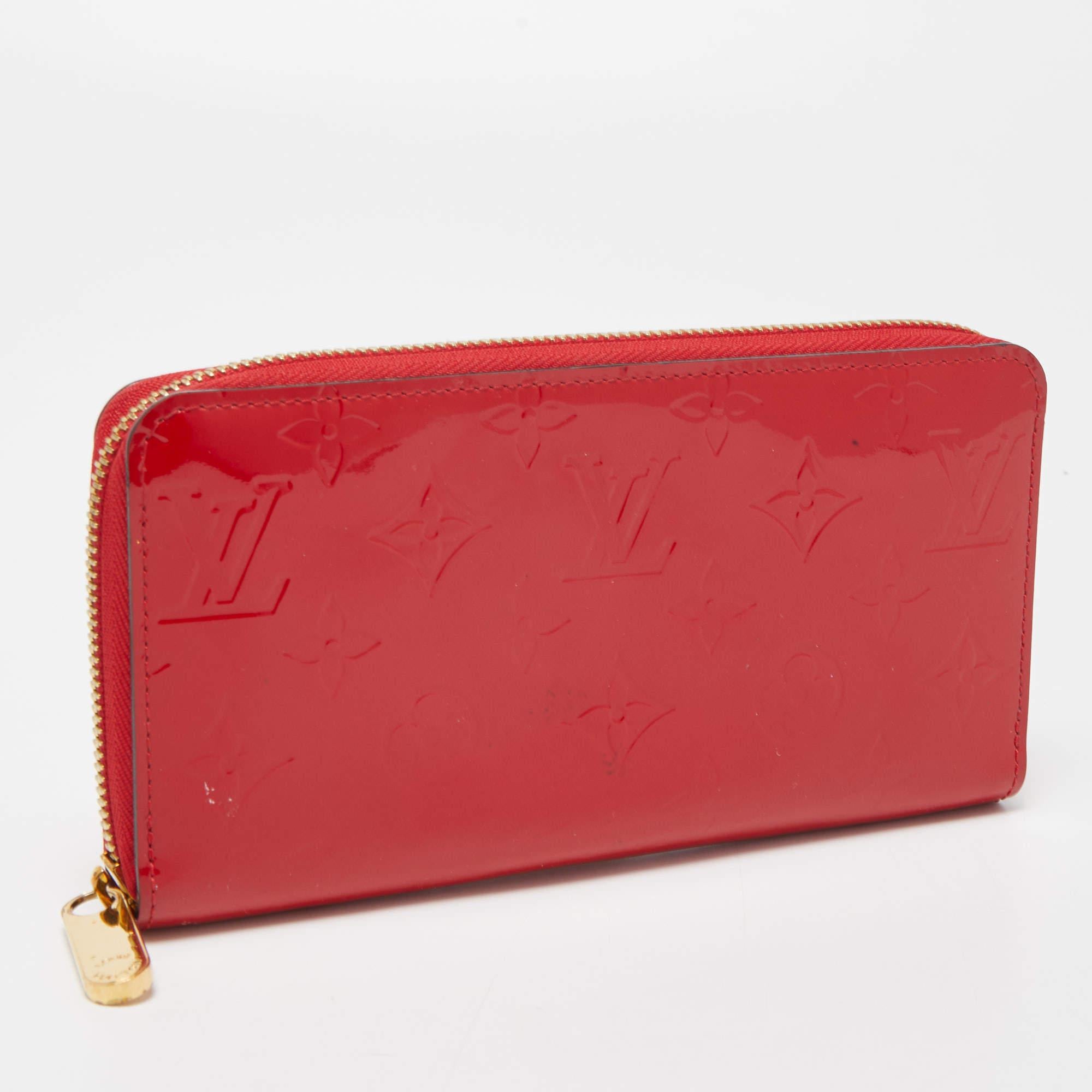 Red Louis Vuitton Cerise Monogram Vernis Zippy Wallet