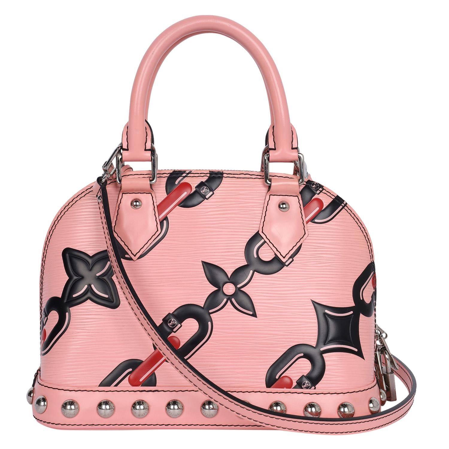 Louis Vuitton Chain Flower Alma BB Leather Mini Satchel Crossbody Pink In Good Condition For Sale In Salt Lake Cty, UT