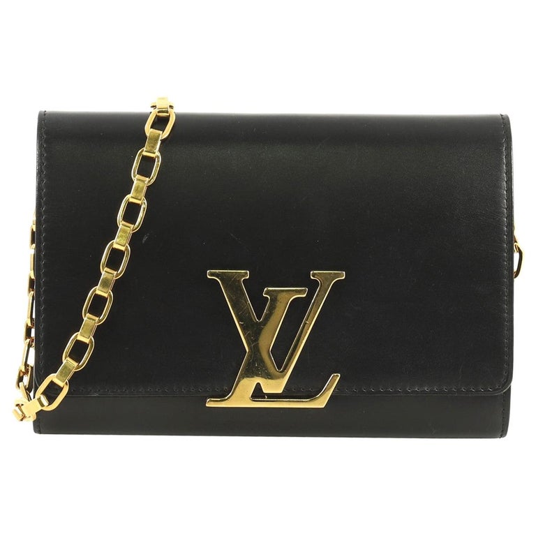 Louis Vuitton Black Leather Clutch Pochette Chain Louise MM, Small