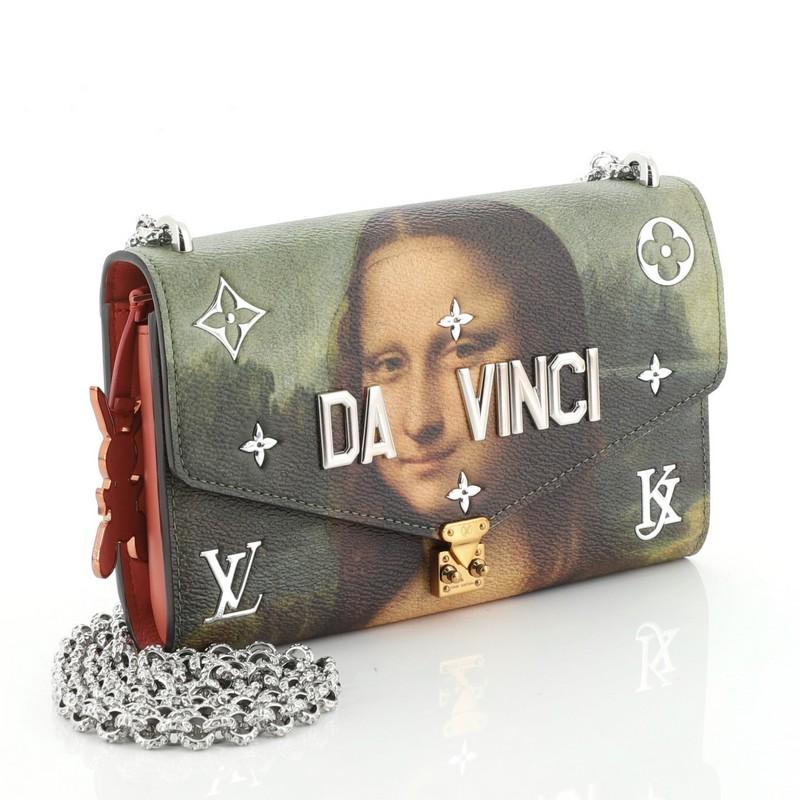 Gray Louis Vuitton Chain Wallet Limited Edition Jeff Koons Da Vinci Print Canv