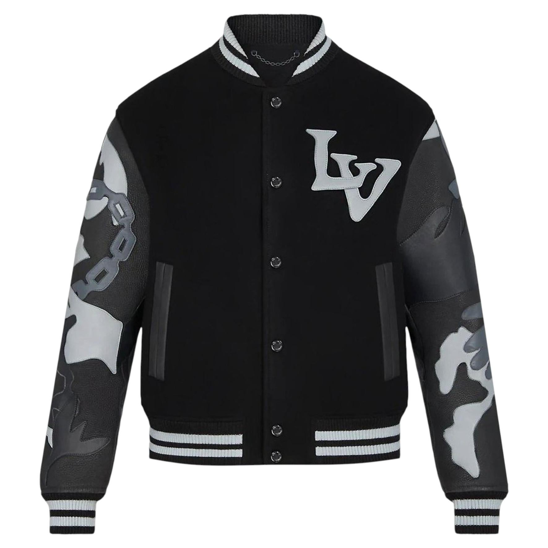 Louis Vuitton Chains Camo Varsity Wool Logo Jacket For Sale