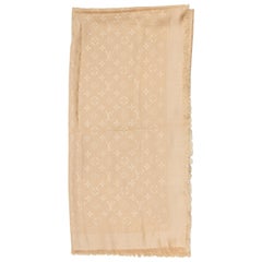  Louis Vuitton Champagne Monogram Silk & Wool-Blend Scarf