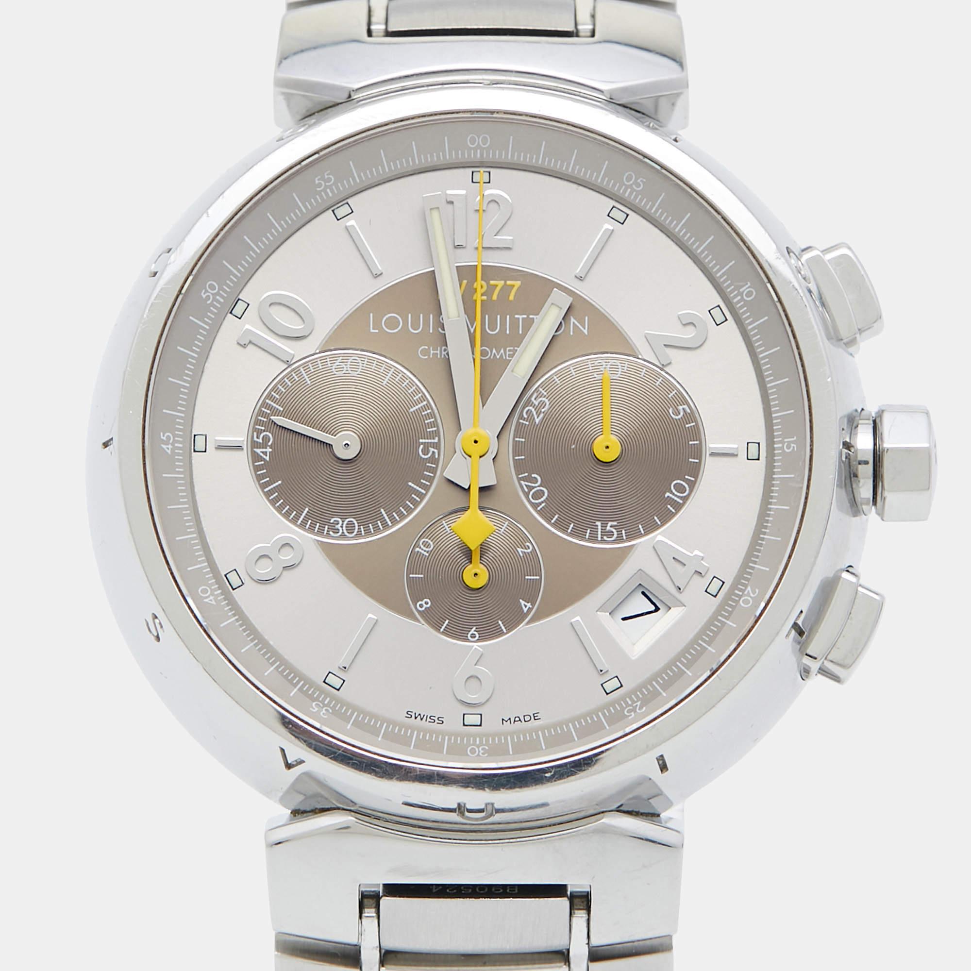 Louis Vuitton Champagne Stainless Steel Tambour Q1142 Men's Wristwatch 41 mm 3