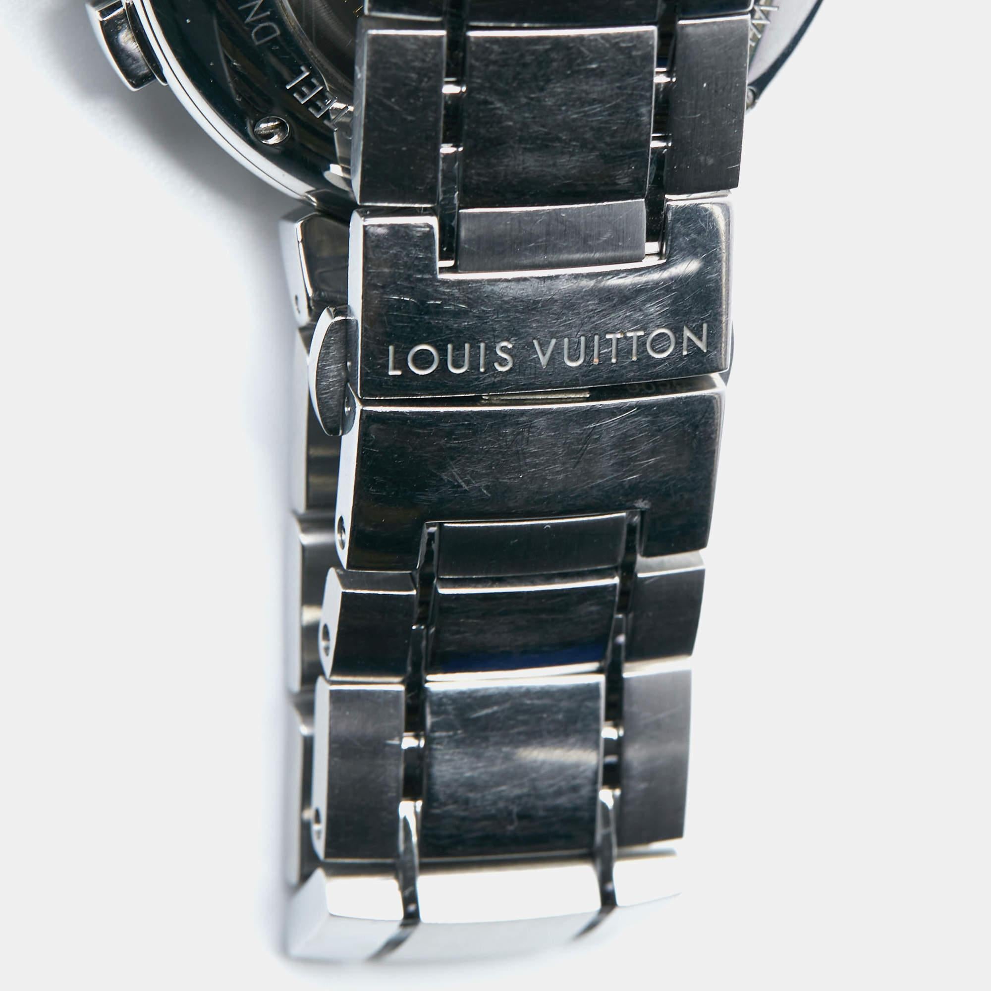 Louis Vuitton Champagne Stainless Steel Tambour Q1142 Men's Wristwatch 41 mm In Fair Condition In Dubai, Al Qouz 2