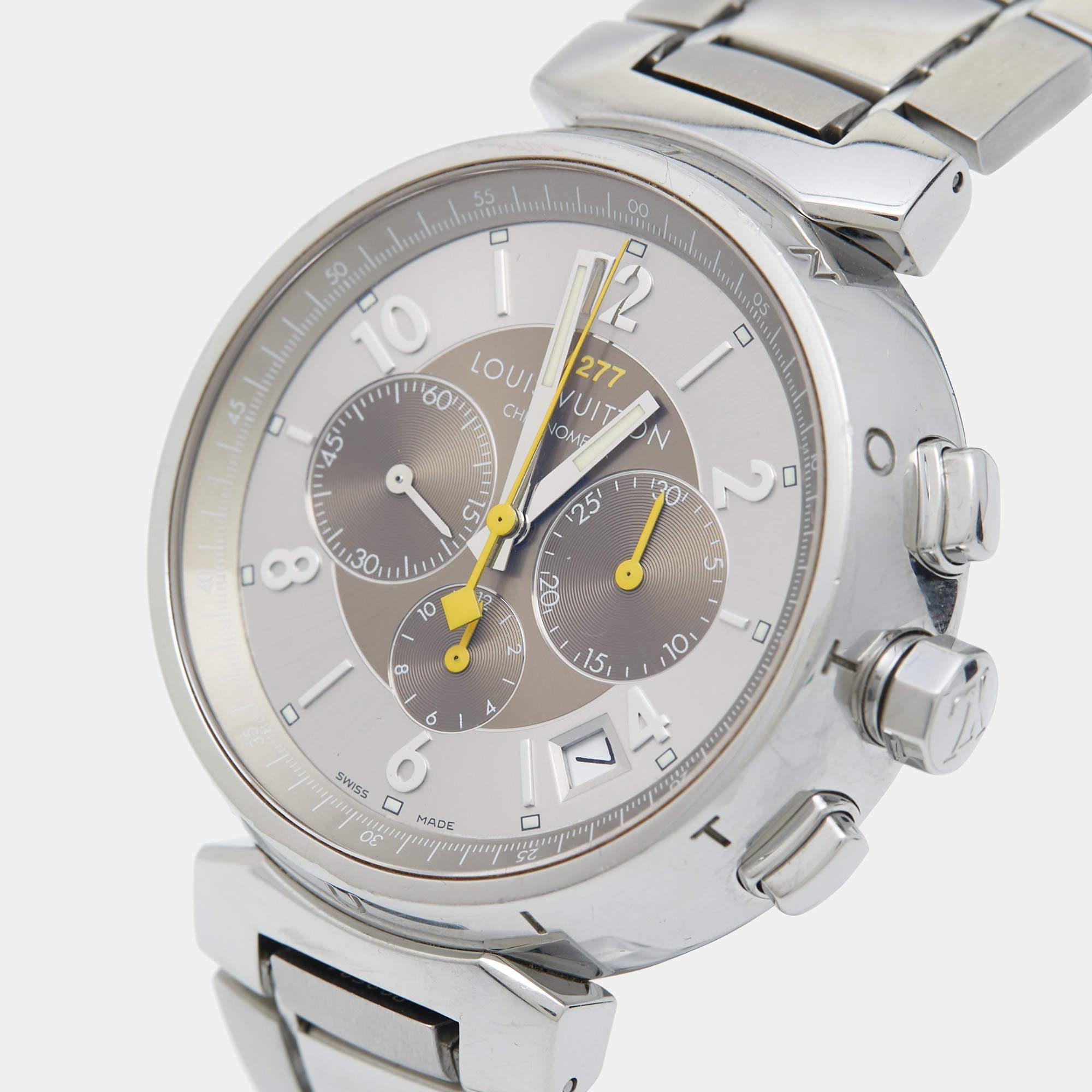 Louis Vuitton Champagne Stainless Steel Tambour Q1142 Men's Wristwatch 41 mm 2