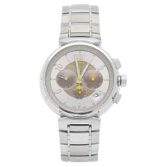 Louis Vuitton Montre-bracelet champagne Tambour Q1142 en acier inoxydable pour hommes, 41 mm