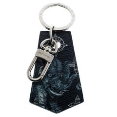 Used Louis Vuitton Chapman Blue Printed Canvas Silver Tone Key Holder / Keychain