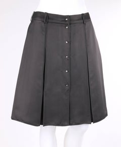 LOUIS VUITTON Charcoal Gray Silk Satin Studded Pleated Wrap Skirt