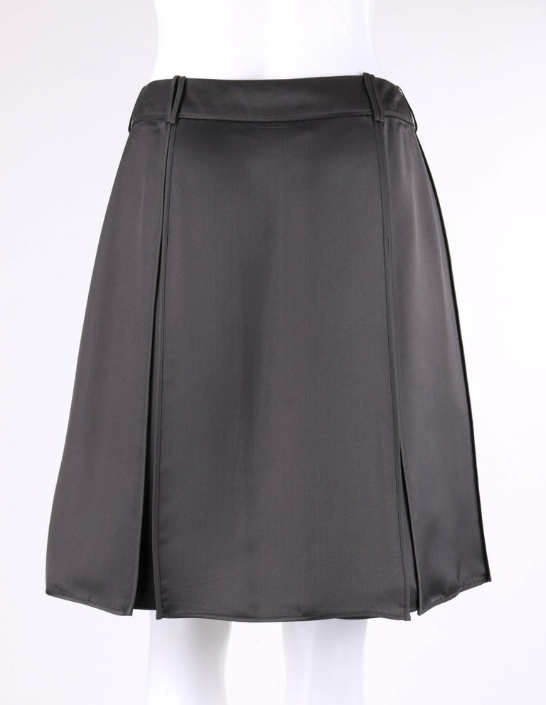 Women's LOUIS VUITTON Charcoal Gray Silk Satin Studded Pleated Wrap Skirt For Sale