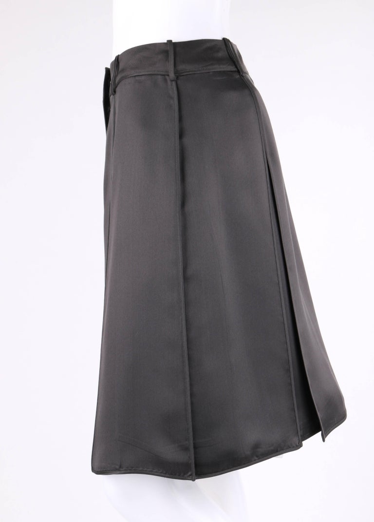 LOUIS VUITTON Charcoal Gray Silk Satin Studded Pleated Wrap Skirt For Sale 1