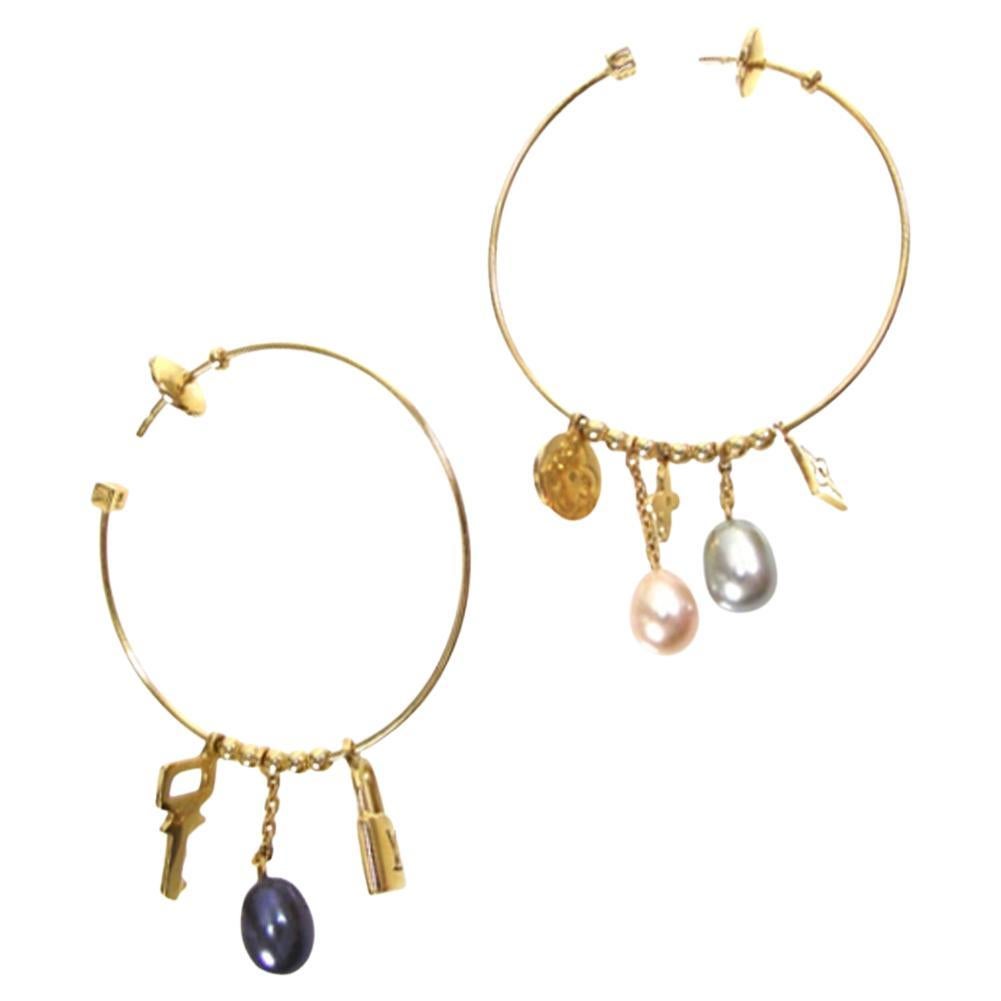 Louis Vuitton Charm and Pearl Hoop Earrings