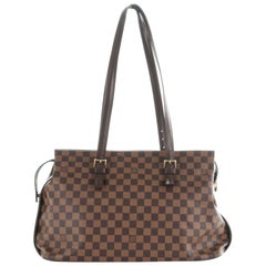 Louis Vuitton Chelsea Damier Ebene Zip 869755 Brown Coated Canvas Tote