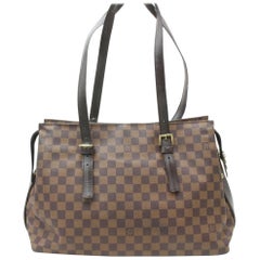 Louis Vuitton Chelsea Damier Ebene Zip 870195 Brown Coated Canvas Tote