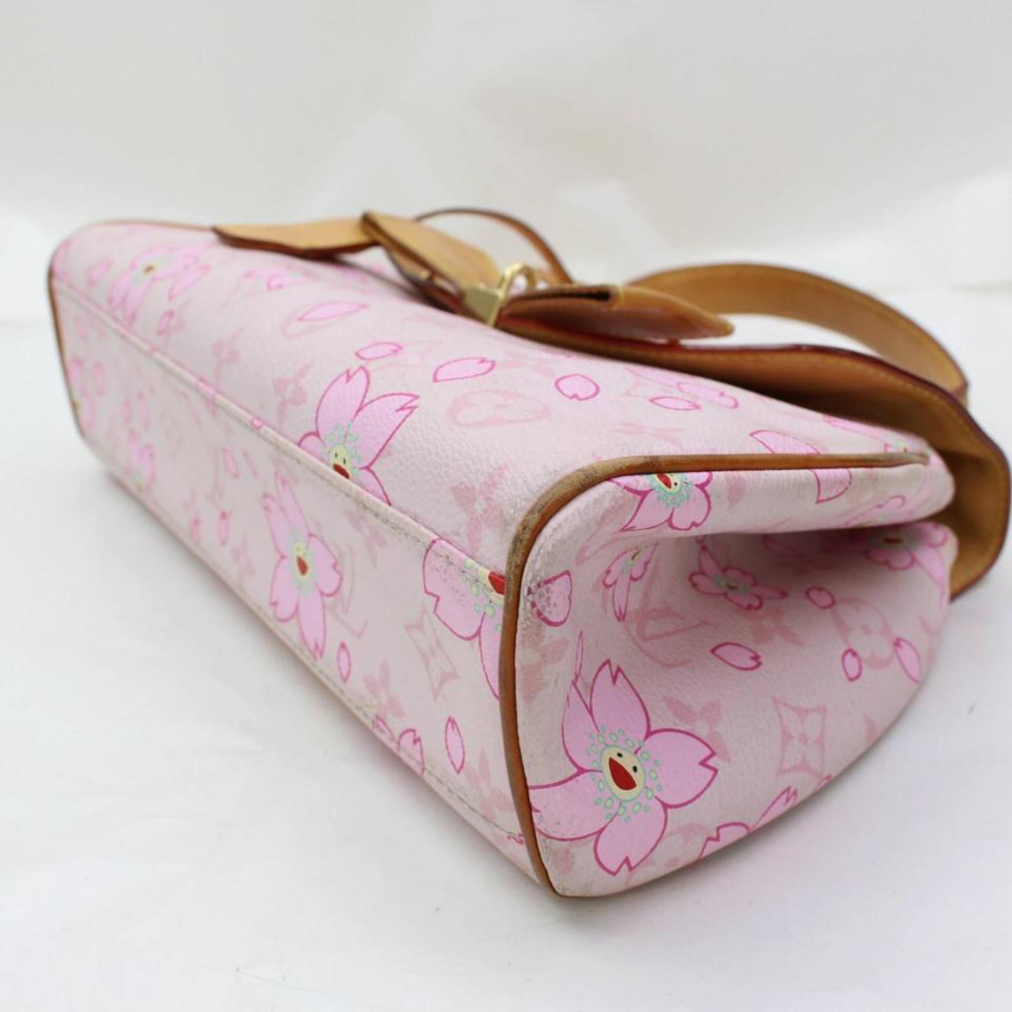 Louis Vuitton Cherry Blossom Sac Retro 867220 Pink Coated Canvas satchel In Fair Condition In Forest Hills, NY