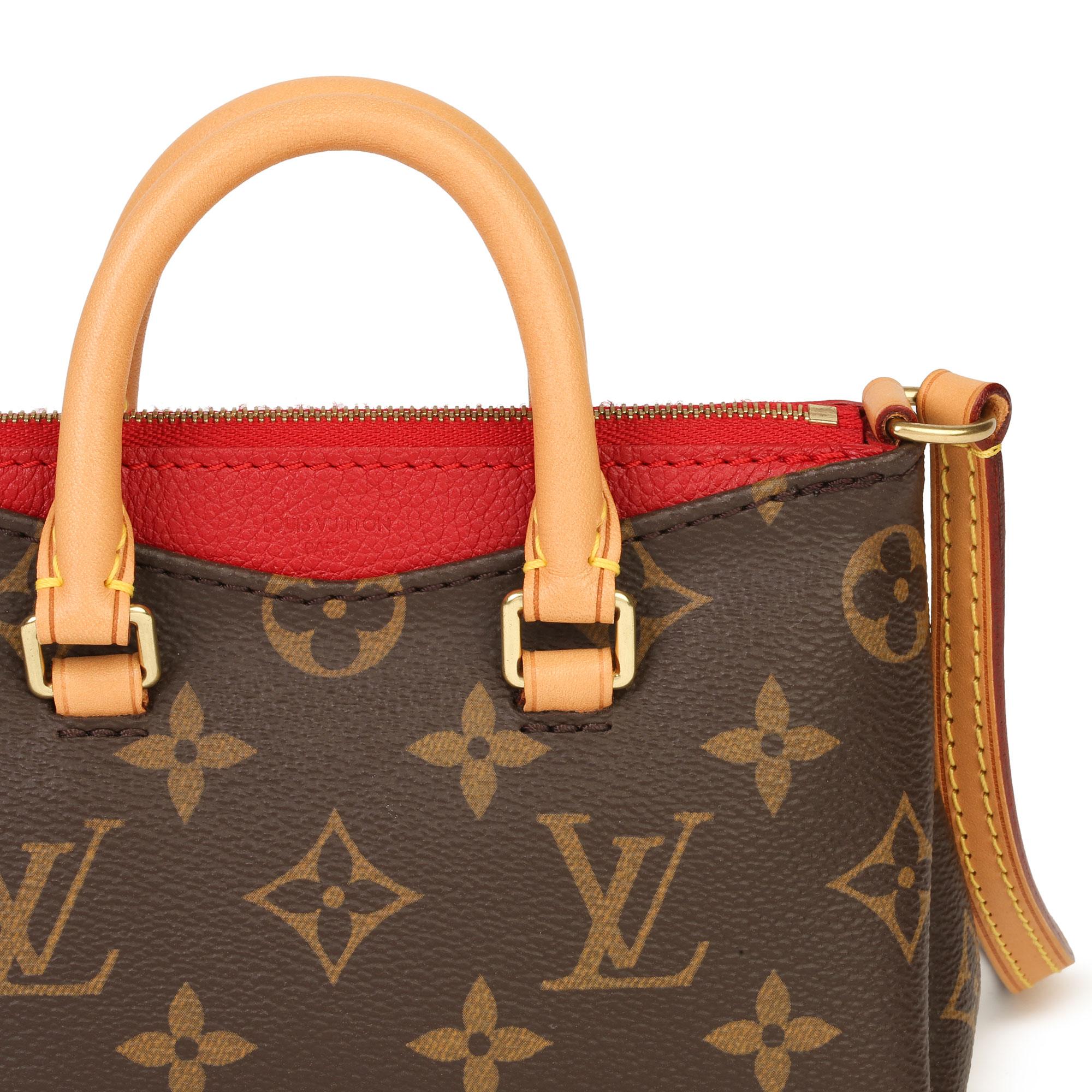 Louis Vuitton Cherry Brown Monogram Coated Canvas & Vachetta Leather Nano Pallas In Excellent Condition In Bishop's Stortford, Hertfordshire