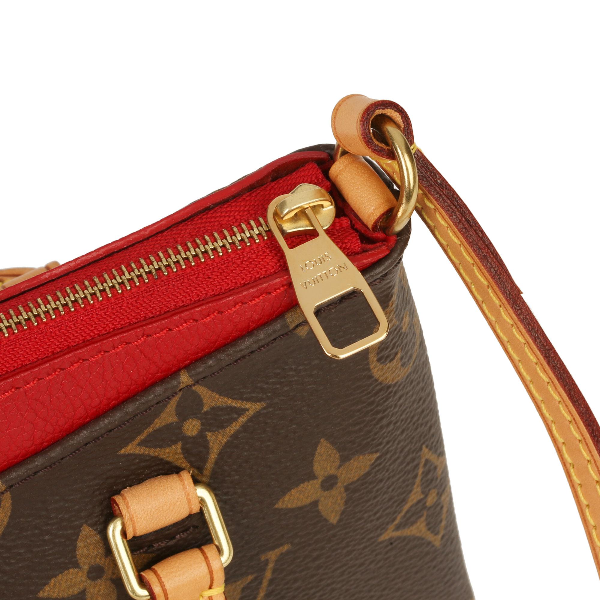 Women's Louis Vuitton Cherry Brown Monogram Coated Canvas & Vachetta Leather Nano Pallas