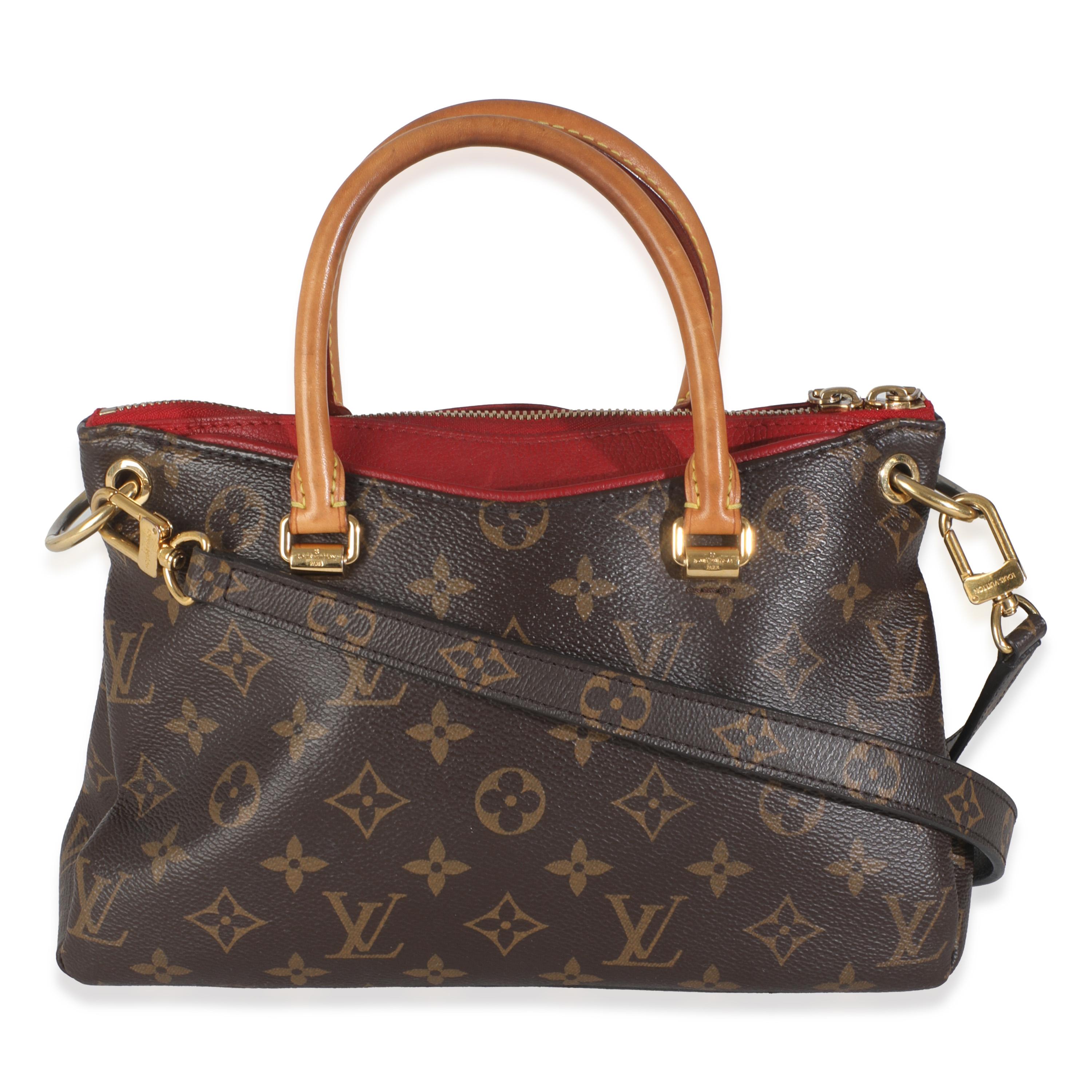 Listing Title: Louis Vuitton Cherry Monogram Canvas Pallas BB
SKU: 145770
Condition: Pre-owned 
Handbag Condition: Good
Condition Comments: Item is in good condition with apparent signs of wear.   Discoloration along handles, interior and exterior.