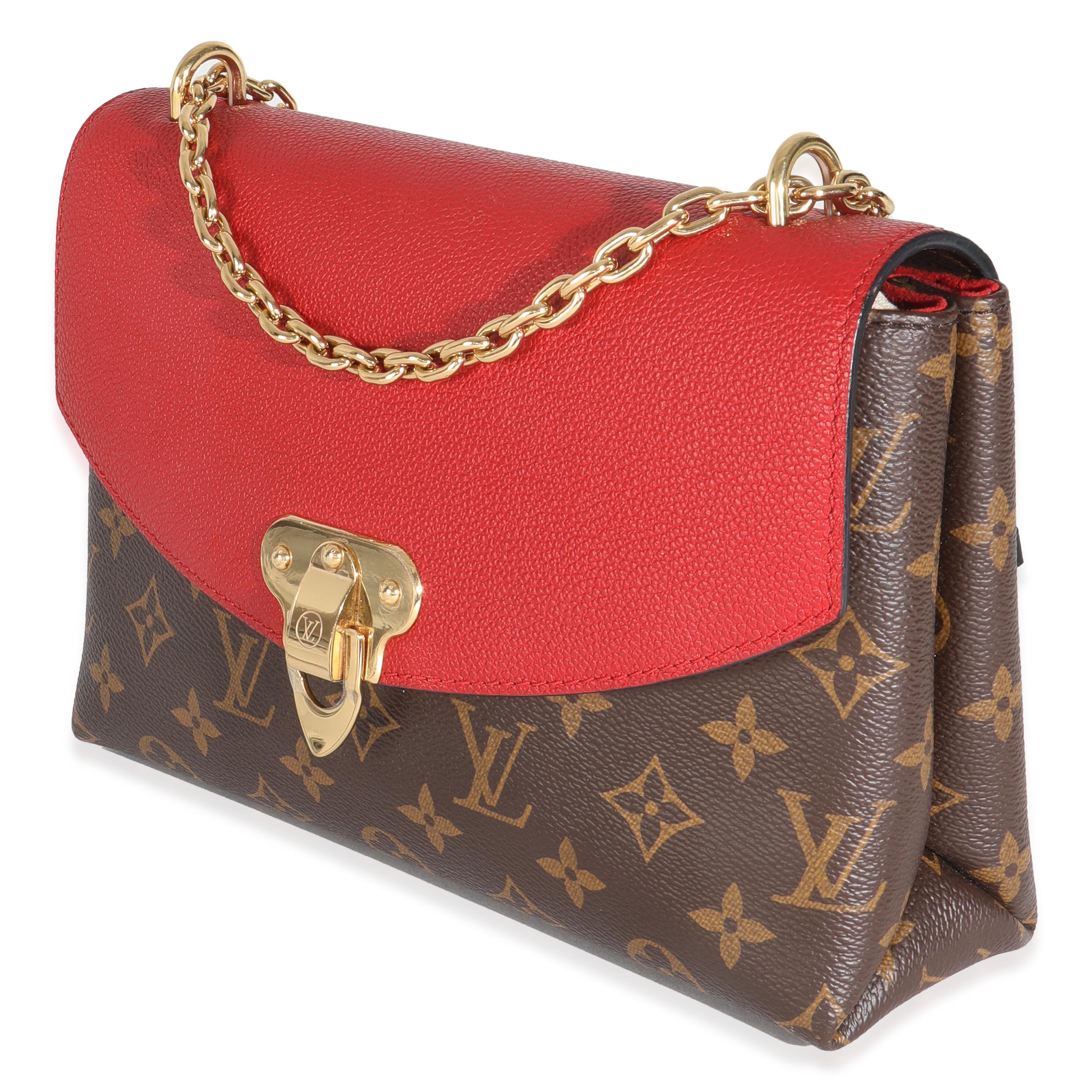 Listing Title: Louis Vuitton Cherry Monogram Canvas Saint Placide
SKU: 145293
Condition: Pre-owned 
Handbag Condition: Excellent
Condition Comments: Item is in excellent condition and displays light signs of wear.   Plastic along front closure.